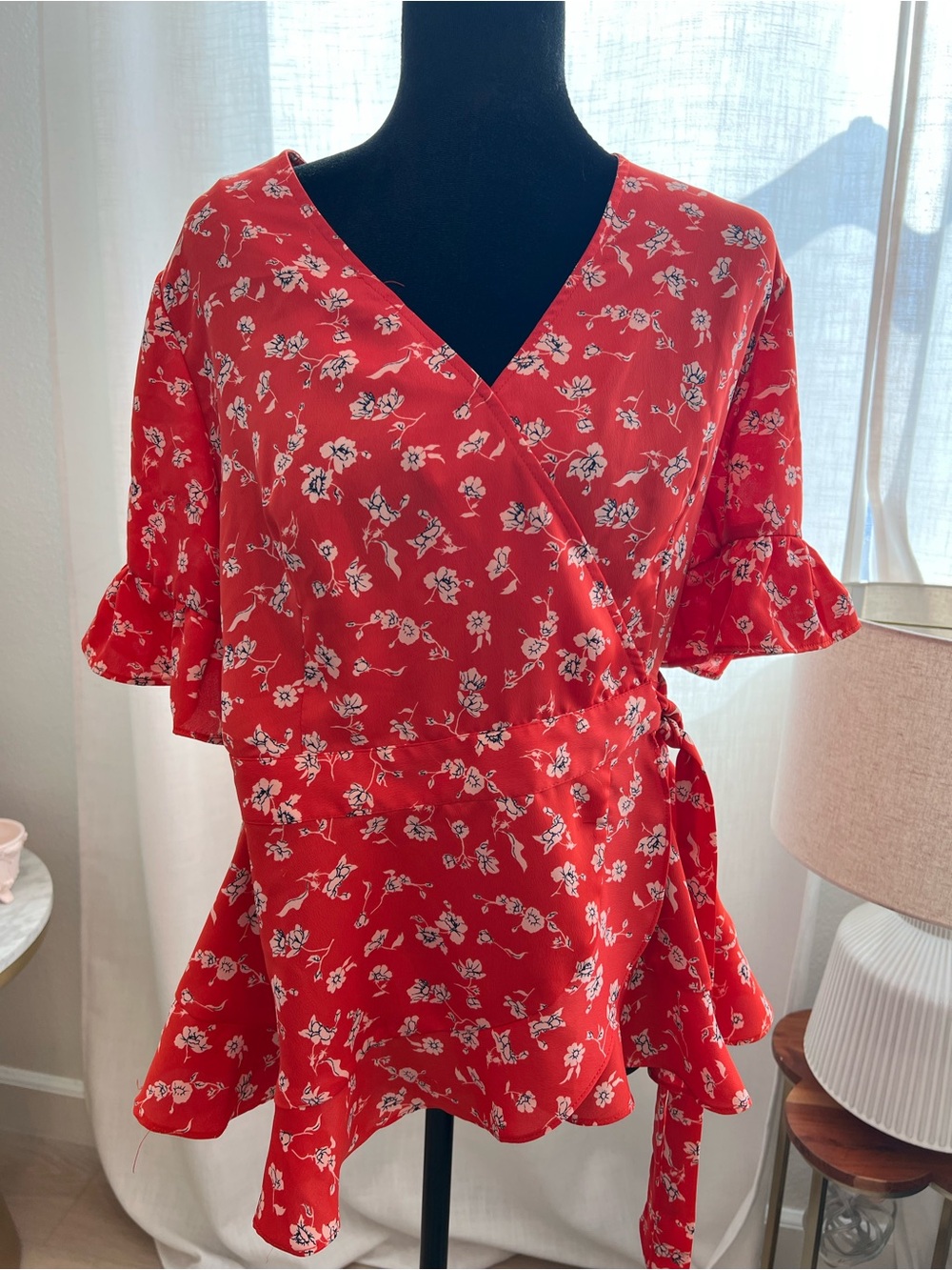 19 Cooper Red Floral Wrap Blouse